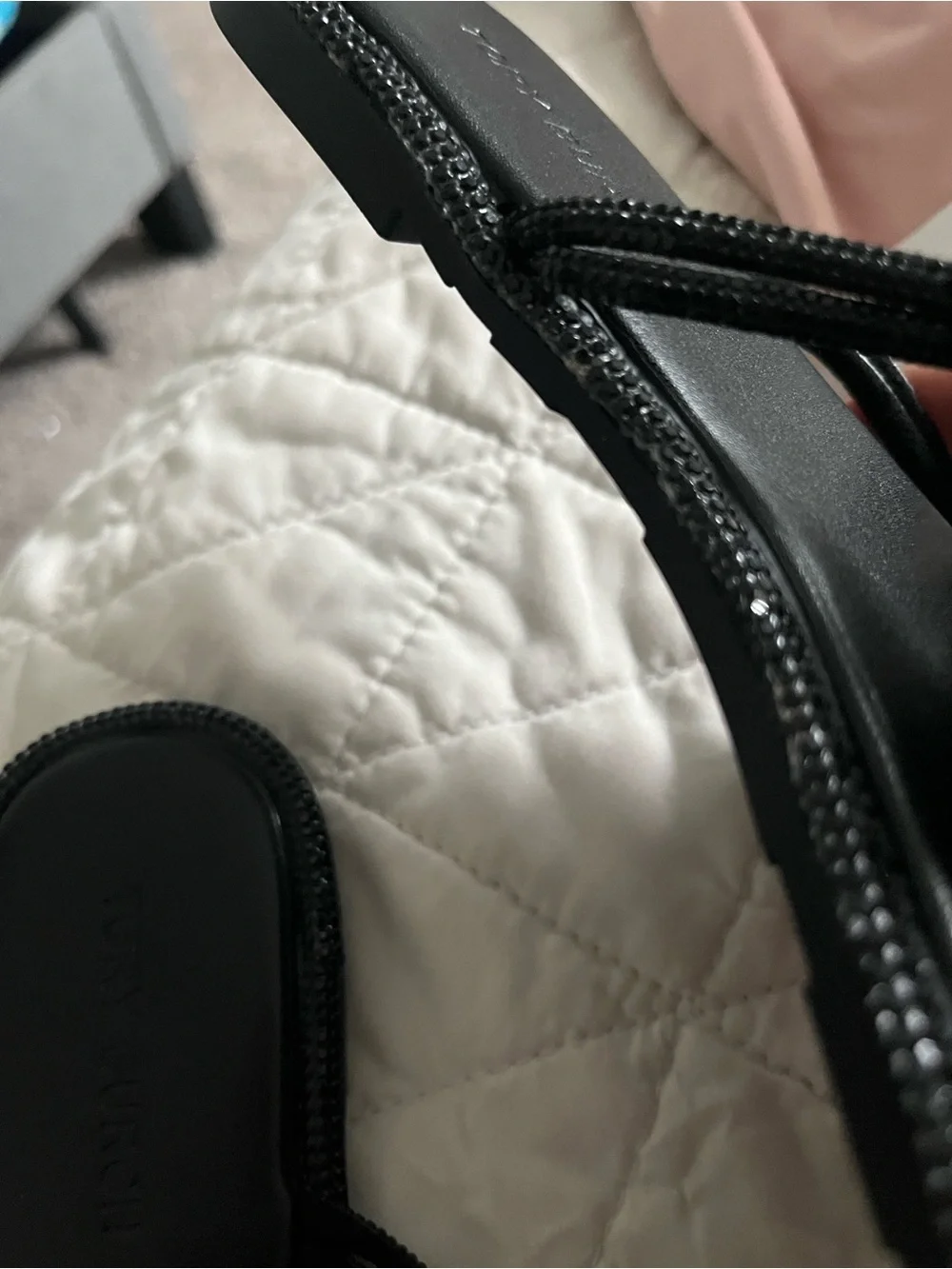 Tory Burch Black Glitter Logo Thong Sandals